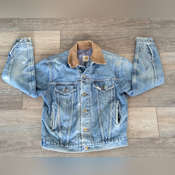 Carhartt Other - Vintage Rare Carhartt Trucker Jean Denim Jacket Blanket Lined Mens 40 Distressed
